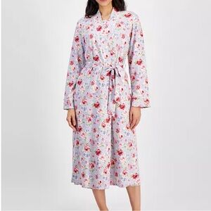 Charter Club Women Size M/L Cotton Floral Long Robe Roses Lilac Print Pockets